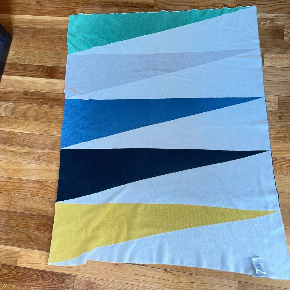Pottery Barn Baby Knit Blanket Geometric Color Block Pennant Multi Color Cotton